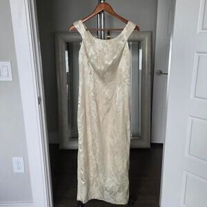 Vintage 90s All That Jazz Cream Floral Brocade Maxi Dress S